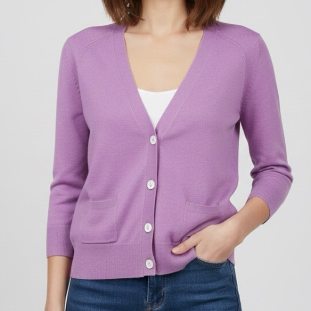 Banana Republic Silk-Blend Button Up Cardigan with pockets Medium – Lavender
